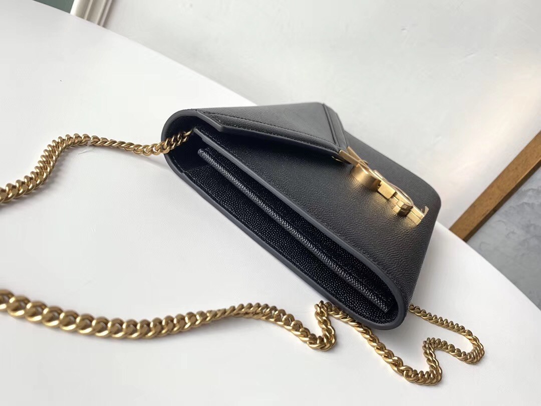 Saint Laurent WOC Cassandra Chain Wallet In Black Leather 432