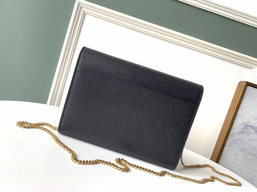 Saint Laurent WOC Cassandra Chain Wallet In Black Leather 432