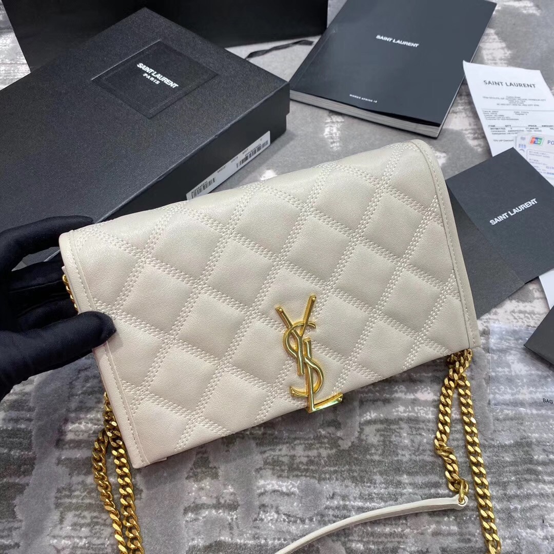 Saint Laurent WOC Becky Chain Wallet In White Lambskin 015