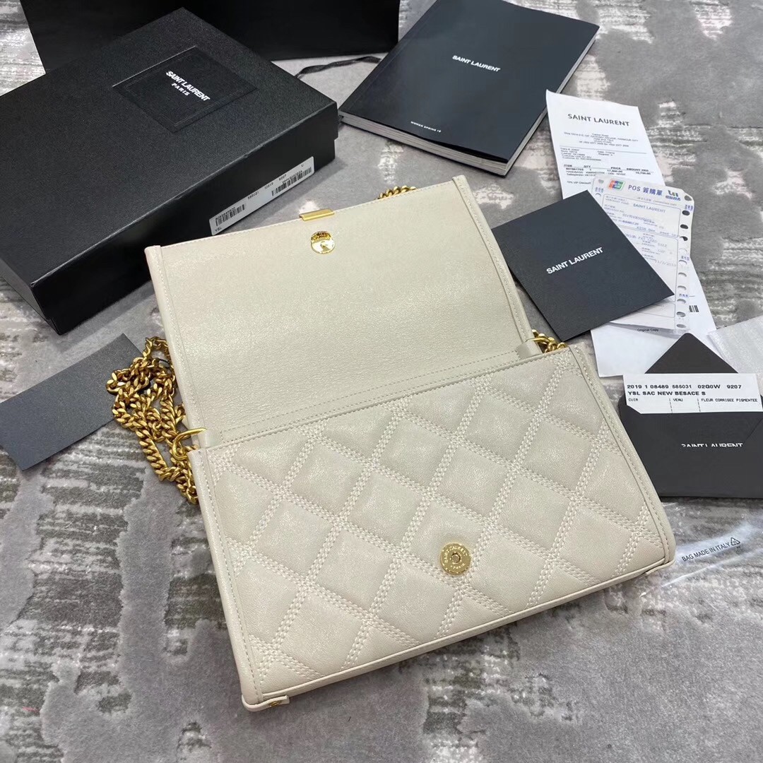 Saint Laurent WOC Becky Chain Wallet In White Lambskin 015