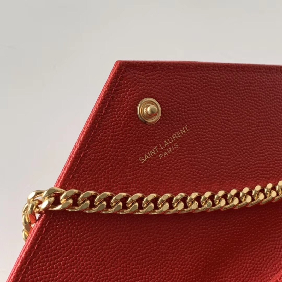 Saint Laurent WOC Monogram Chain Wallet In Red Leather 265