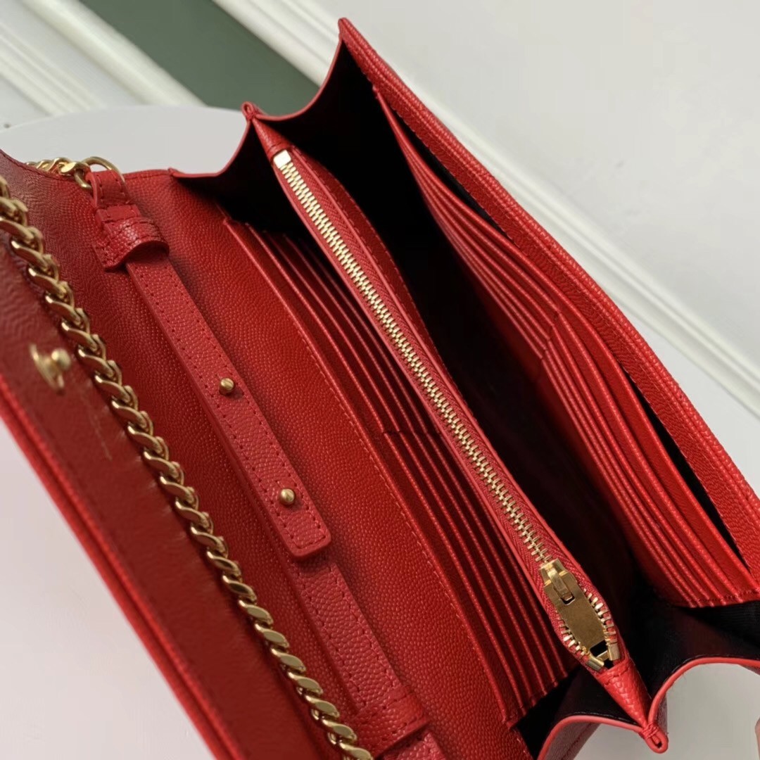 Saint Laurent WOC Monogram Chain Wallet In Red Leather 265