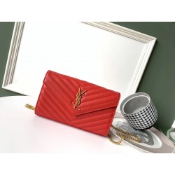 Saint Laurent WOC Monogram Chain Wallet In Red Leather 265