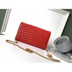 Saint Laurent WOC Monogram Chain Wallet In Red Leather 265