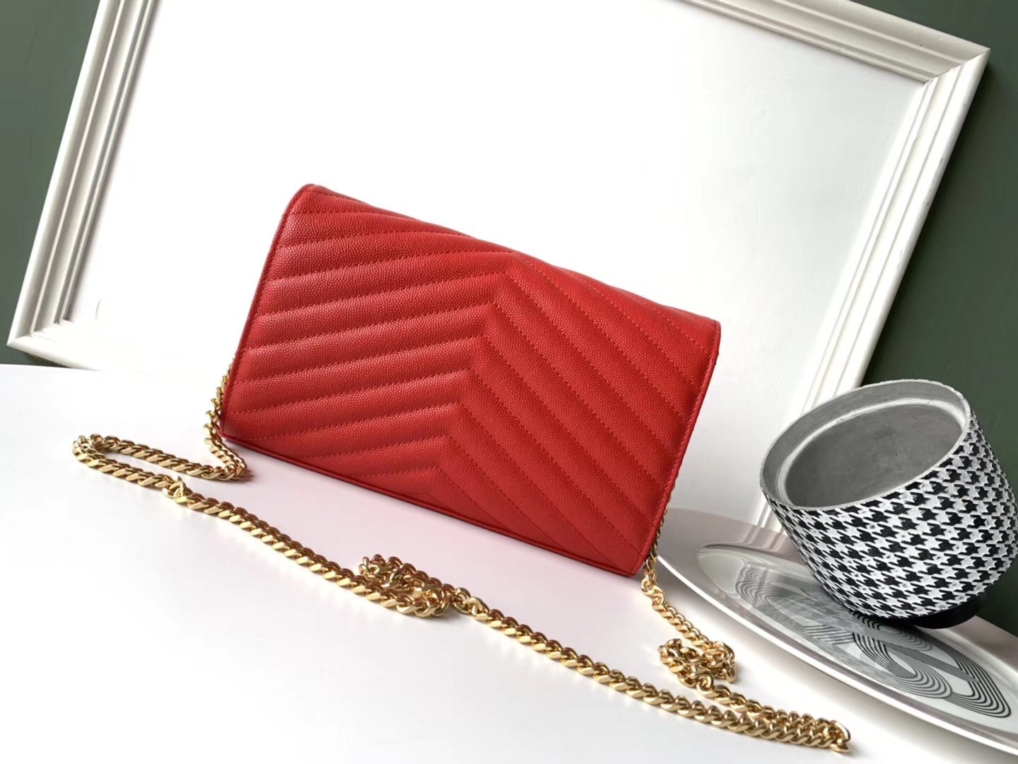 Saint Laurent WOC Monogram Chain Wallet In Red Leather 265