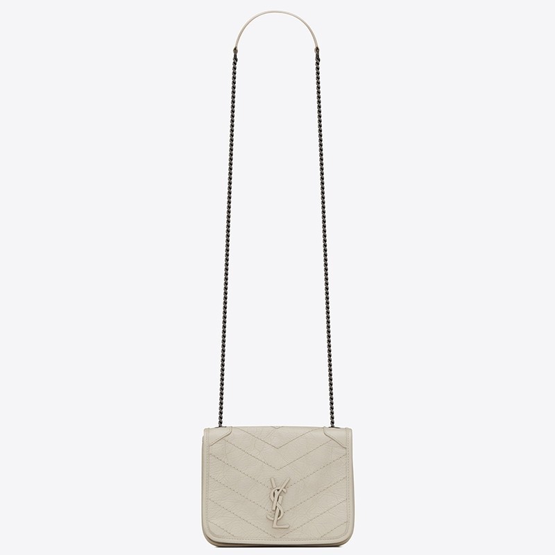 Saint Laurent WOC Niki Chain Wallet In White Crinkled Leather 118