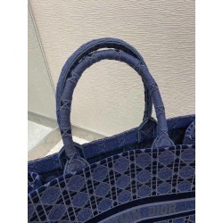 Dior Book Tote Bag In Blue Cannage Embroidered Velvet 030