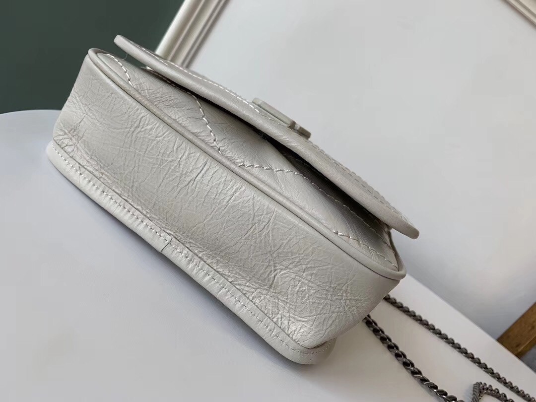 Saint Laurent WOC Niki Chain Wallet In White Crinkled Leather 118