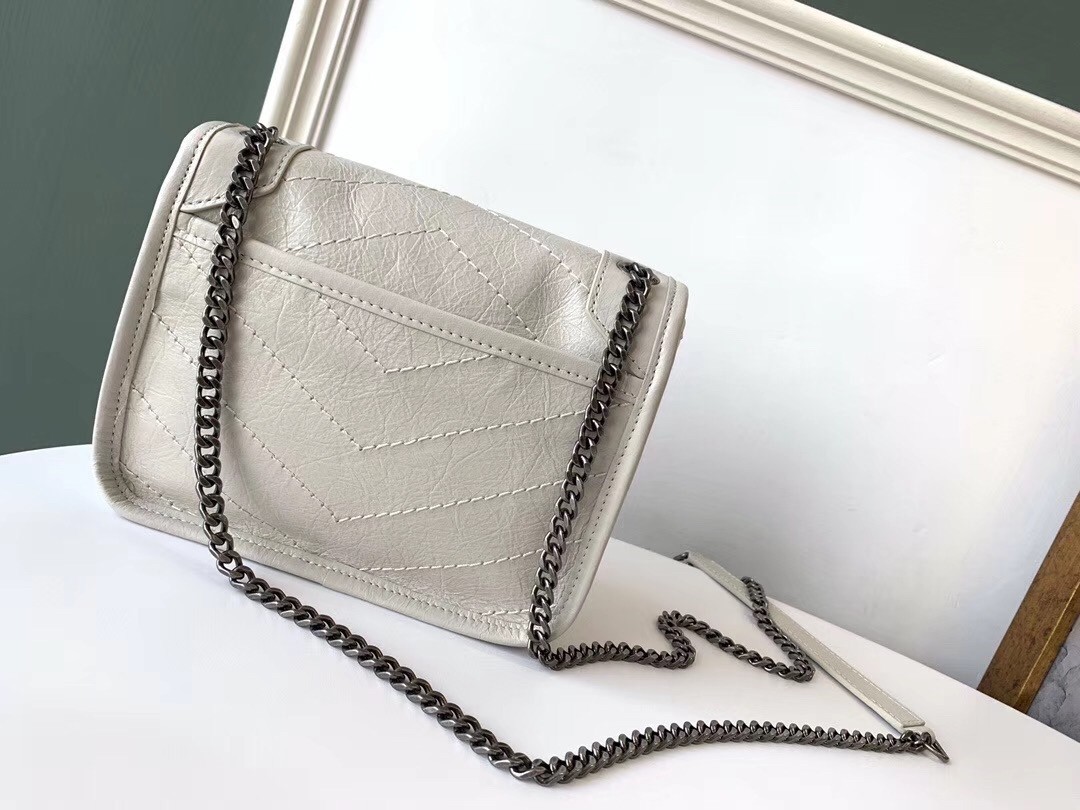 Saint Laurent WOC Niki Chain Wallet In White Crinkled Leather 118