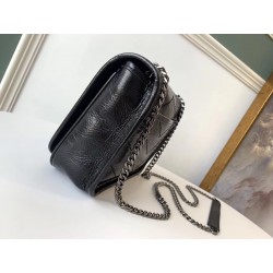 Saint Laurent WOC Niki Chain Wallet In Black Crinkled Leather 647