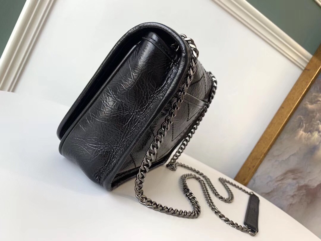 Saint Laurent WOC Niki Chain Wallet In Black Crinkled Leather 647