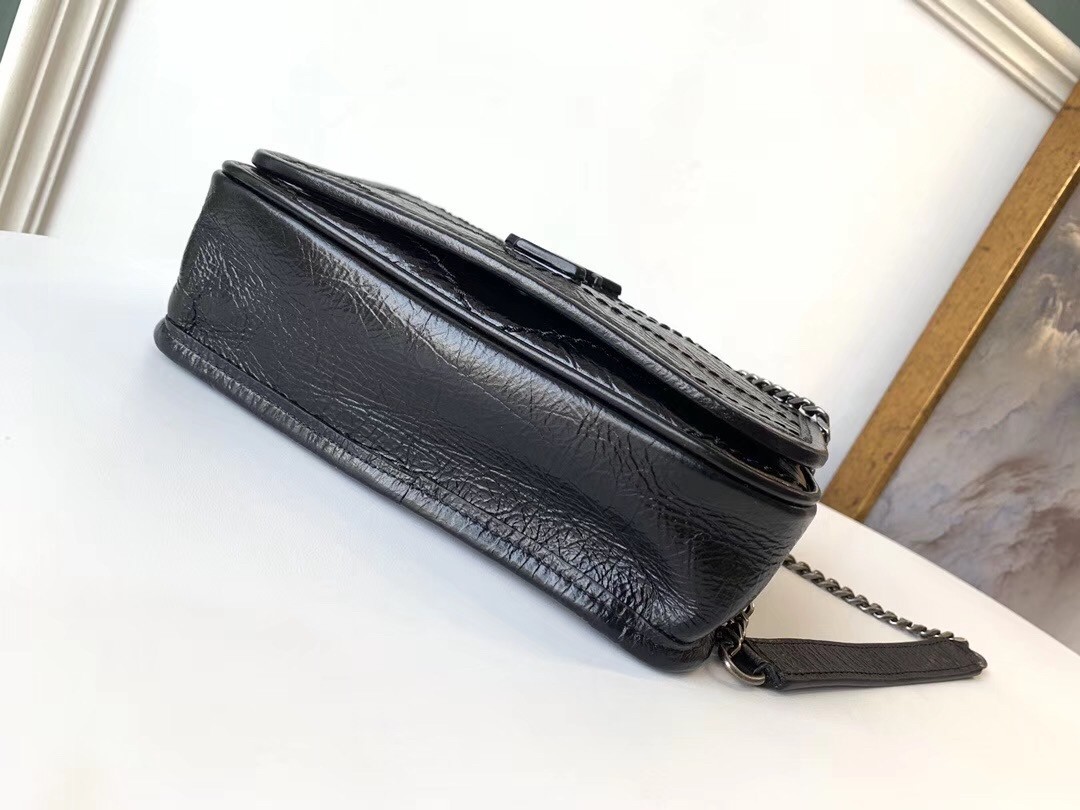 Saint Laurent WOC Niki Chain Wallet In Black Crinkled Leather 647