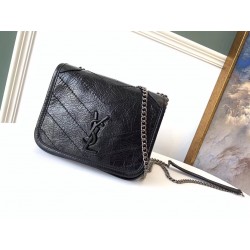 Saint Laurent WOC Niki Chain Wallet In Black Crinkled Leather 647