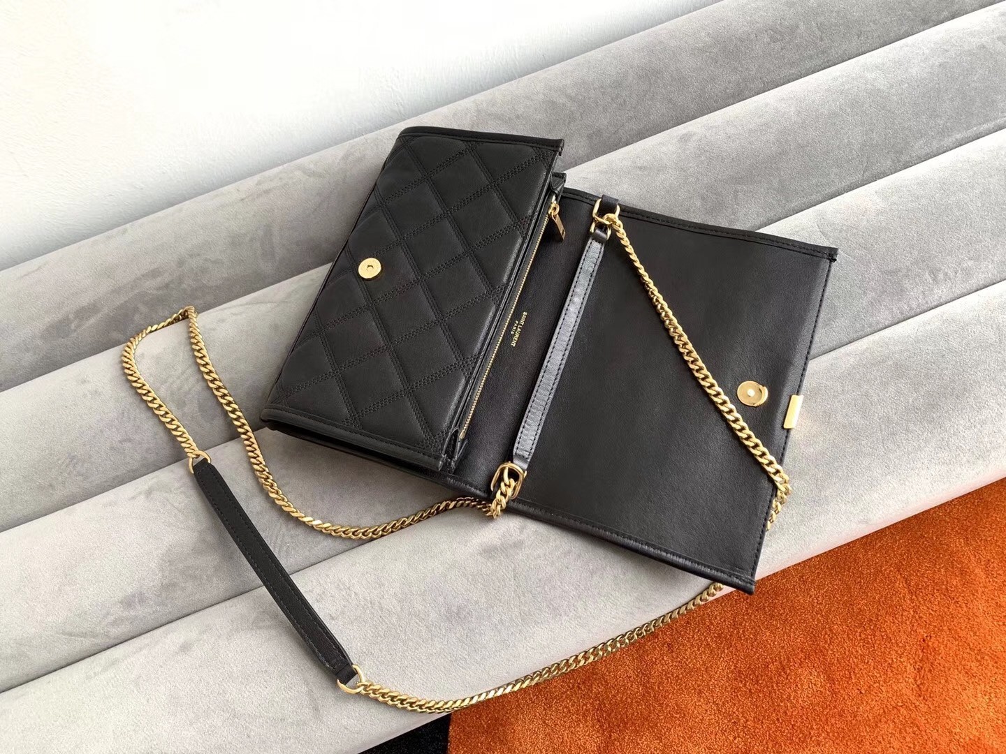 Saint Laurent WOC Becky Chain Wallet In Black Lambskin 377