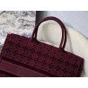 Dior Book Tote Bag In Bordeaux Cannage Embroidered Velvet 067