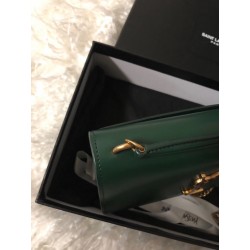 Saint Laurent WOC Sunset Chain Wallet In Green Calfskin 391