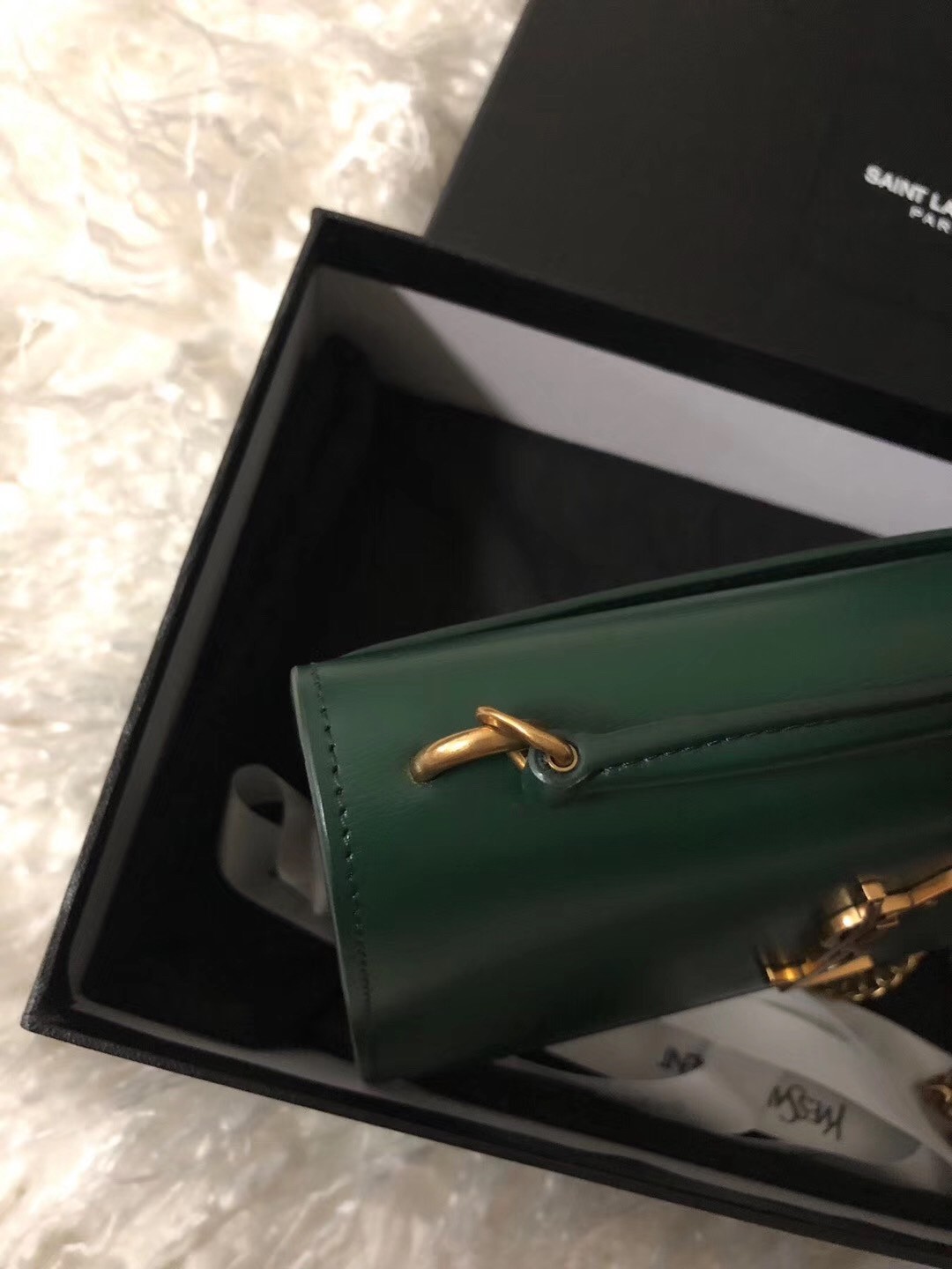 Saint Laurent WOC Sunset Chain Wallet In Green Calfskin 391