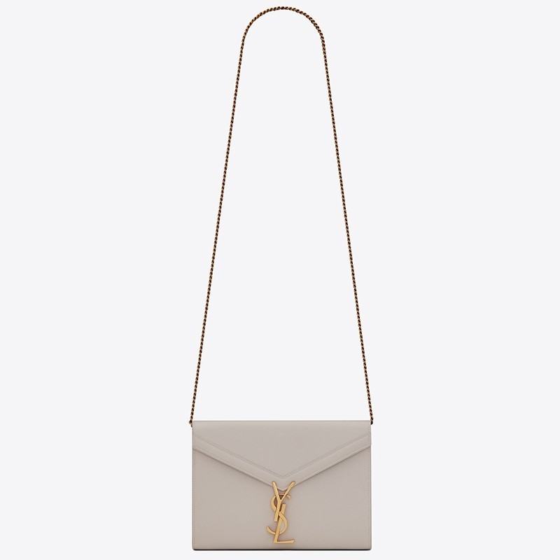 Saint Laurent WOC Cassandra Chain Wallet In White Leather 403