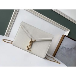 Saint Laurent WOC Cassandra Chain Wallet In White Leather 403