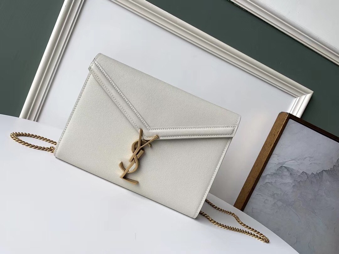 Saint Laurent WOC Cassandra Chain Wallet In White Leather 403