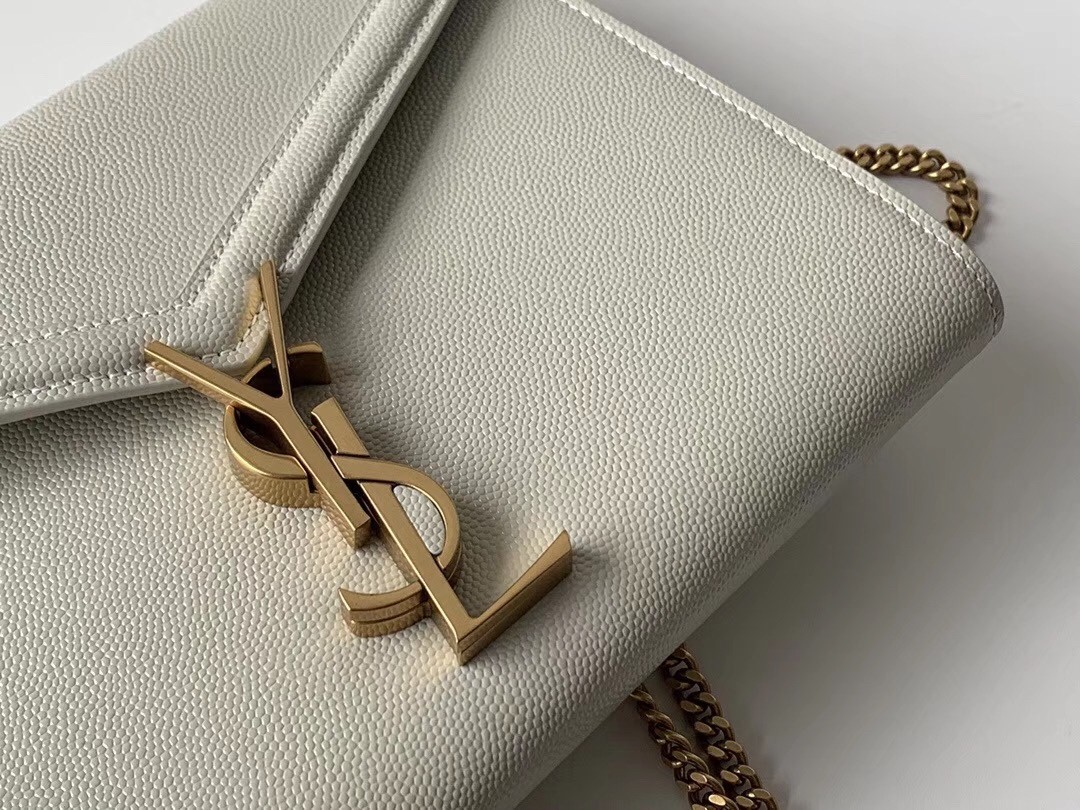 Saint Laurent WOC Cassandra Chain Wallet In White Leather 403