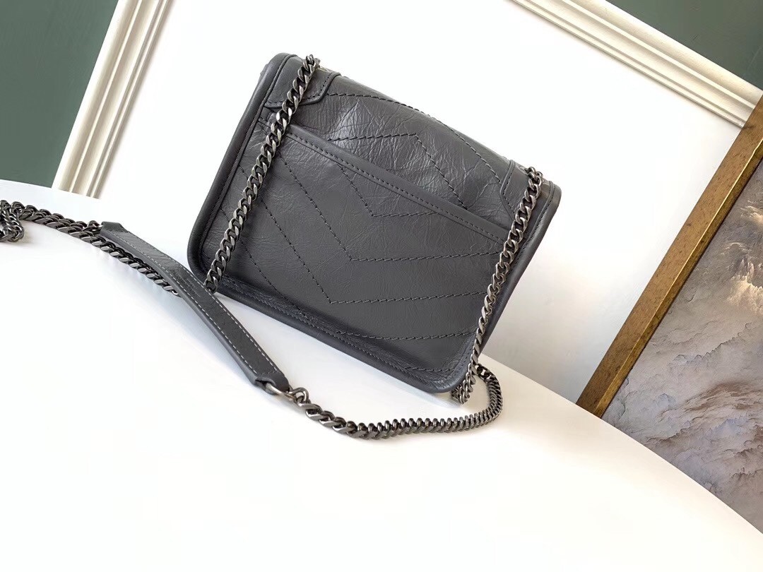 Saint Laurent WOC Niki Chain Wallet In Storm Crinkled Leather 171