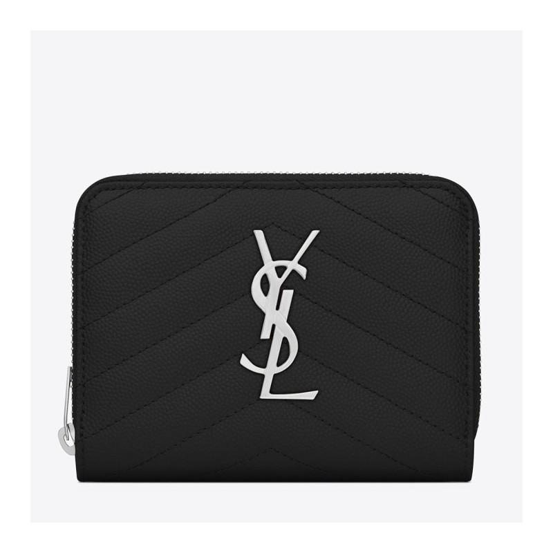 Saint Laurent Compact Zip Around Wallet In Noir Leather 191