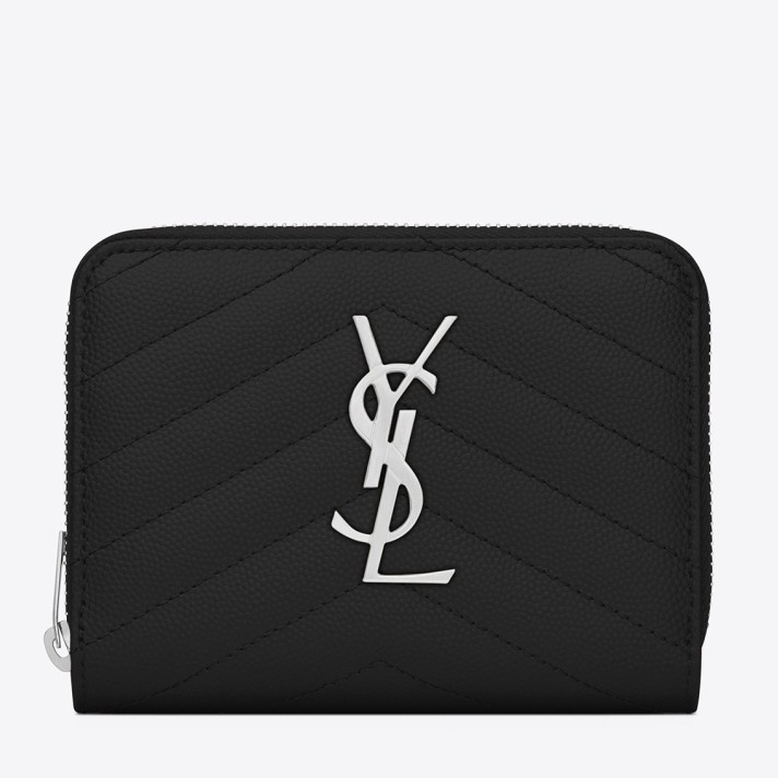 Saint Laurent Compact Zip Around Wallet In Noir Leather 191