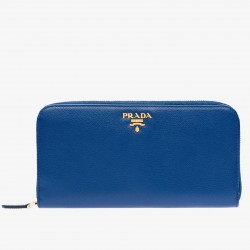 Prada Zipped Wallet In Blue Saffiano Leather 974