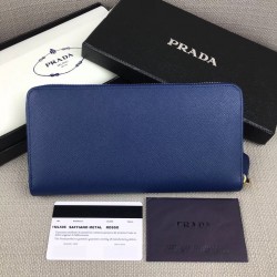 Prada Zipped Wallet In Blue Saffiano Leather 974