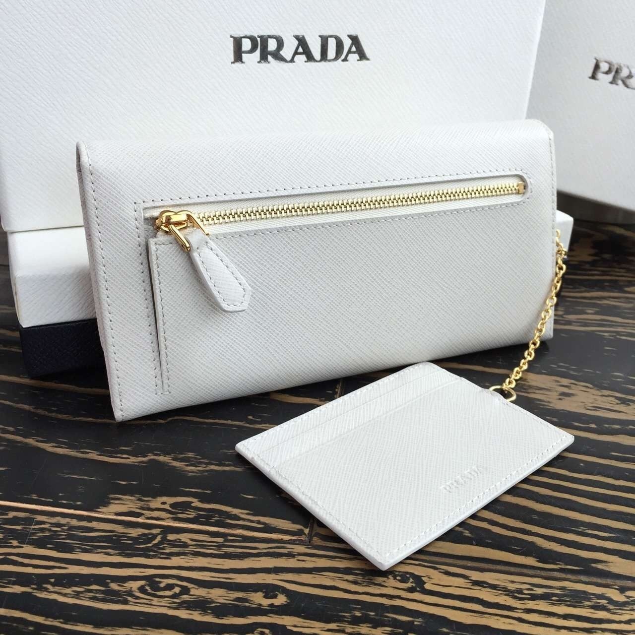 Prada Continental Wallet In White Saffiano Leather 841