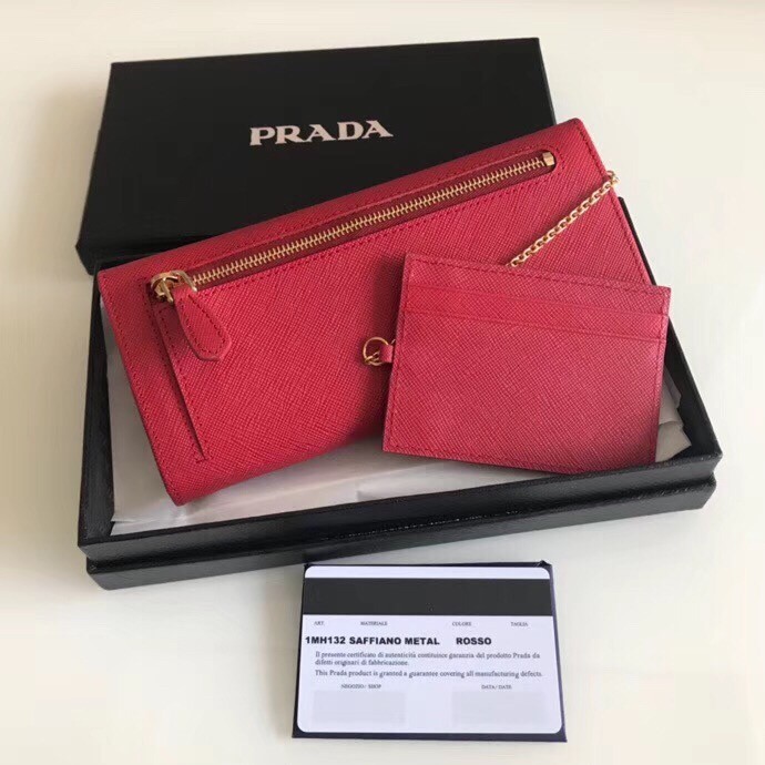 Prada Continental Wallet In Red Saffiano Leather 445