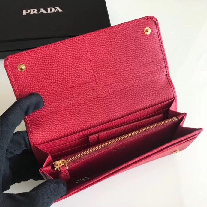 Prada Continental Wallet In Red Saffiano Leather 445