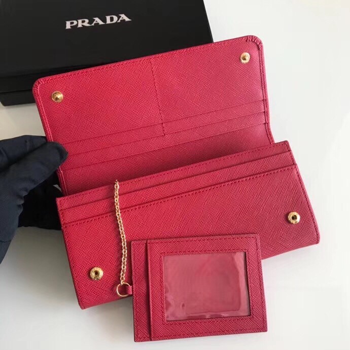 Prada Continental Wallet In Red Saffiano Leather 445