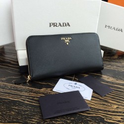 Prada Zipped Wallet In Black Saffiano Leather 449