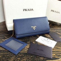 Prada Continental Wallet In Blue Saffiano Leather 542