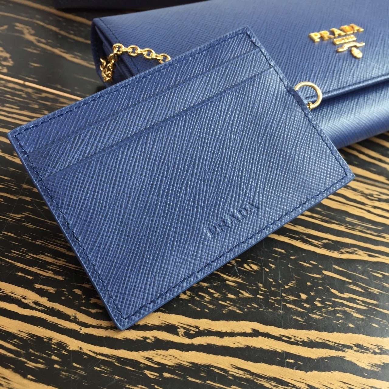 Prada Continental Wallet In Blue Saffiano Leather 542