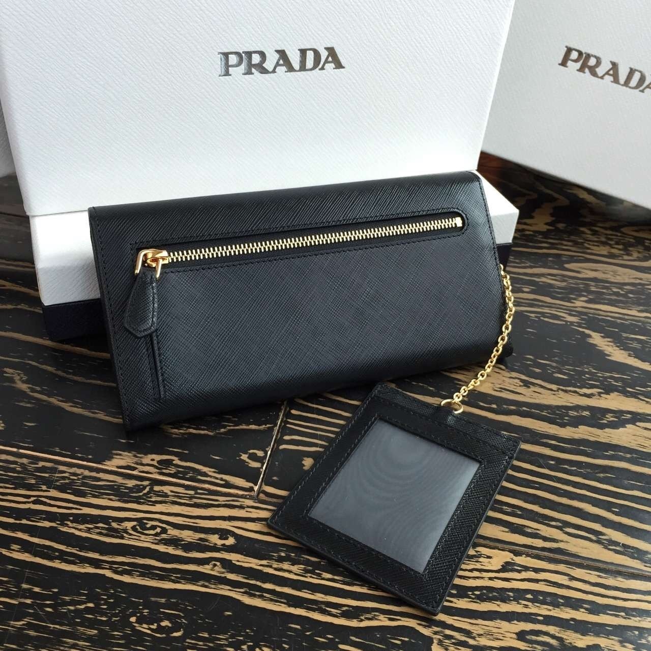 Prada Continental Wallet In Black Saffiano Leather 558