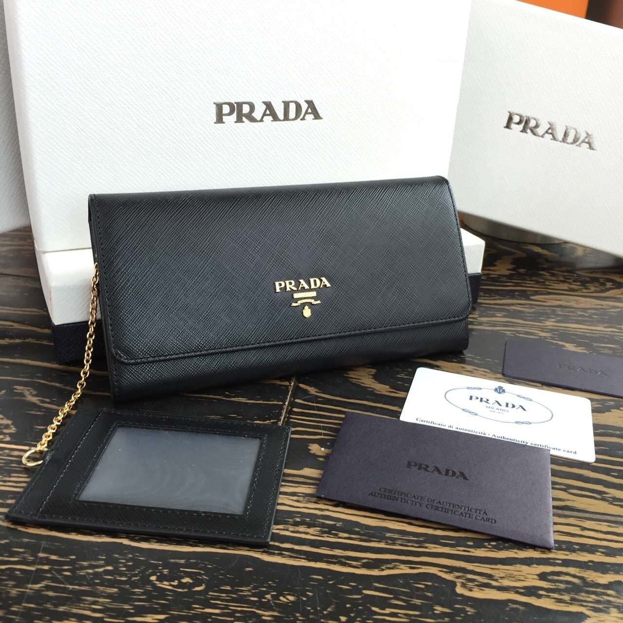 Prada Continental Wallet In Black Saffiano Leather 558