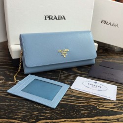 Prada Continental Wallet In Light Blue Saffiano Leather 101