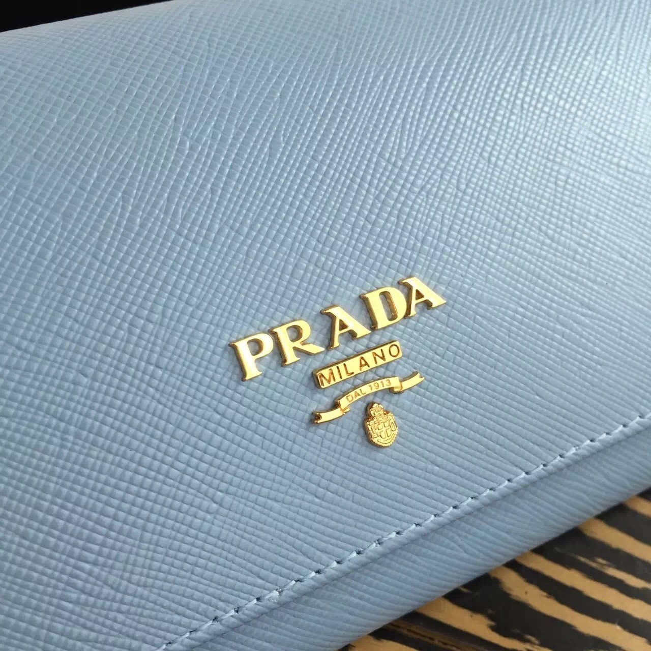 Prada Continental Wallet In Light Blue Saffiano Leather 101