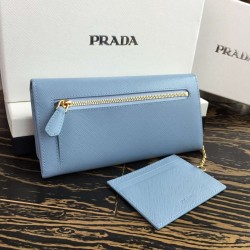 Prada Continental Wallet In Light Blue Saffiano Leather 101