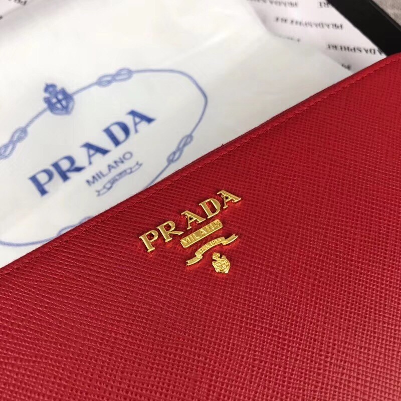 Prada Zipped Wallet In Red Saffiano Leather 505