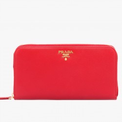 Prada Zipped Wallet In Red Saffiano Leather 505