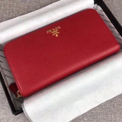 Prada Zipped Wallet In Red Saffiano Leather 505