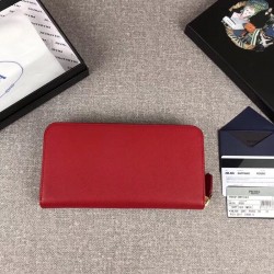 Prada Zipped Wallet In Red Saffiano Leather 505