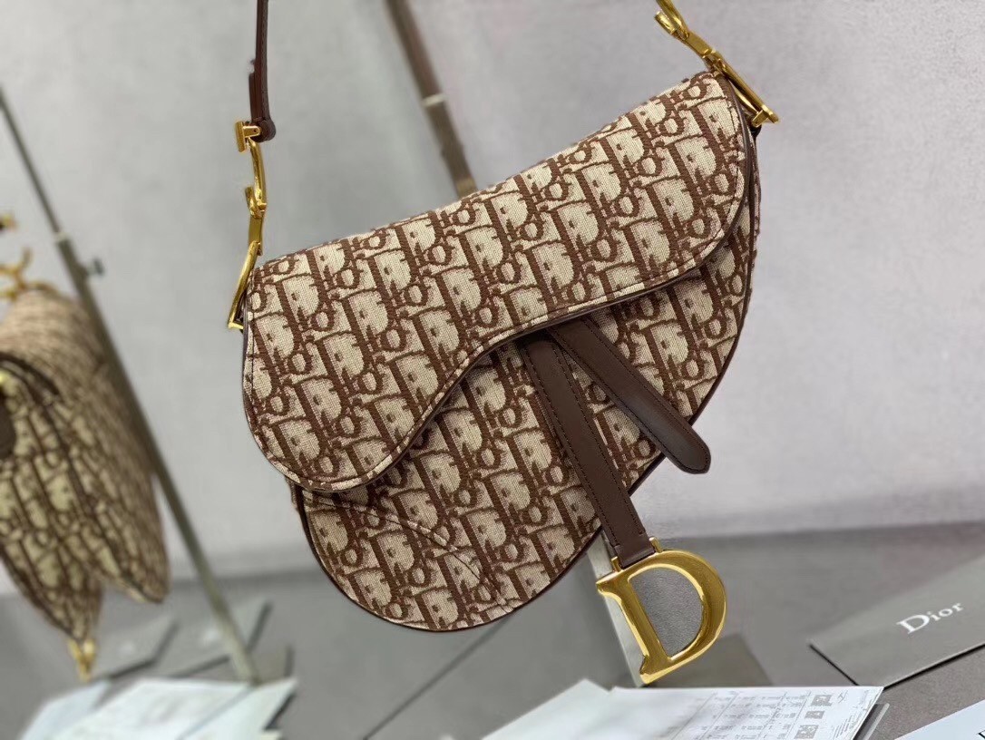 Dior Saddle Bag In Brown Dior Oblique Jacquard 142