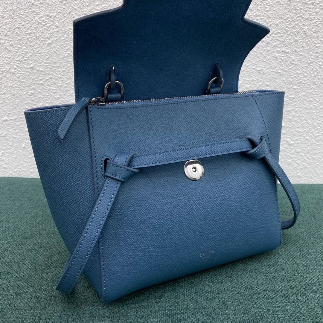 Celine Belt Nano Bag In Slate Blue Grained Calfskin 669