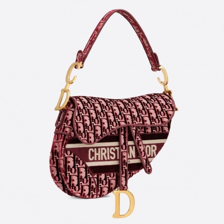 Dior Saddle Bag In Burgundy Dior Oblique Embroidered Velvet 172