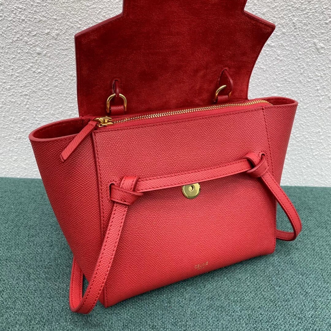 Celine Belt Nano Bag In Red Grained Calfskin 546